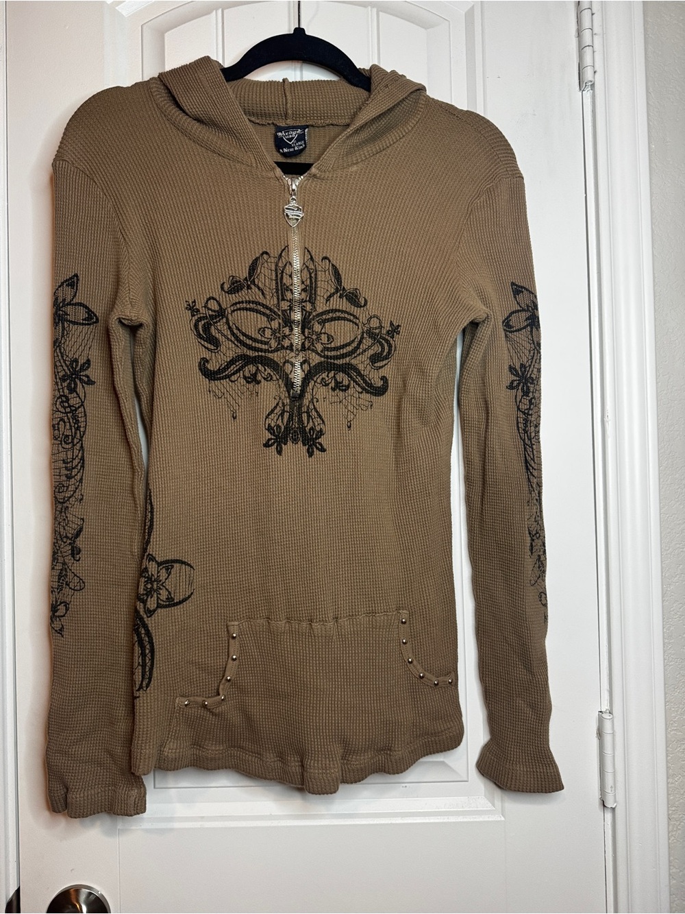 Y2K sweater Studded Hooded Waffle Knit Sweater grunge punk goth